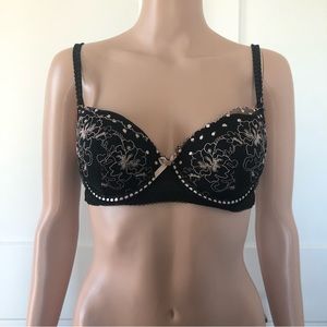 H&M Black Cream Floral Lace Underwire Bra 34D
